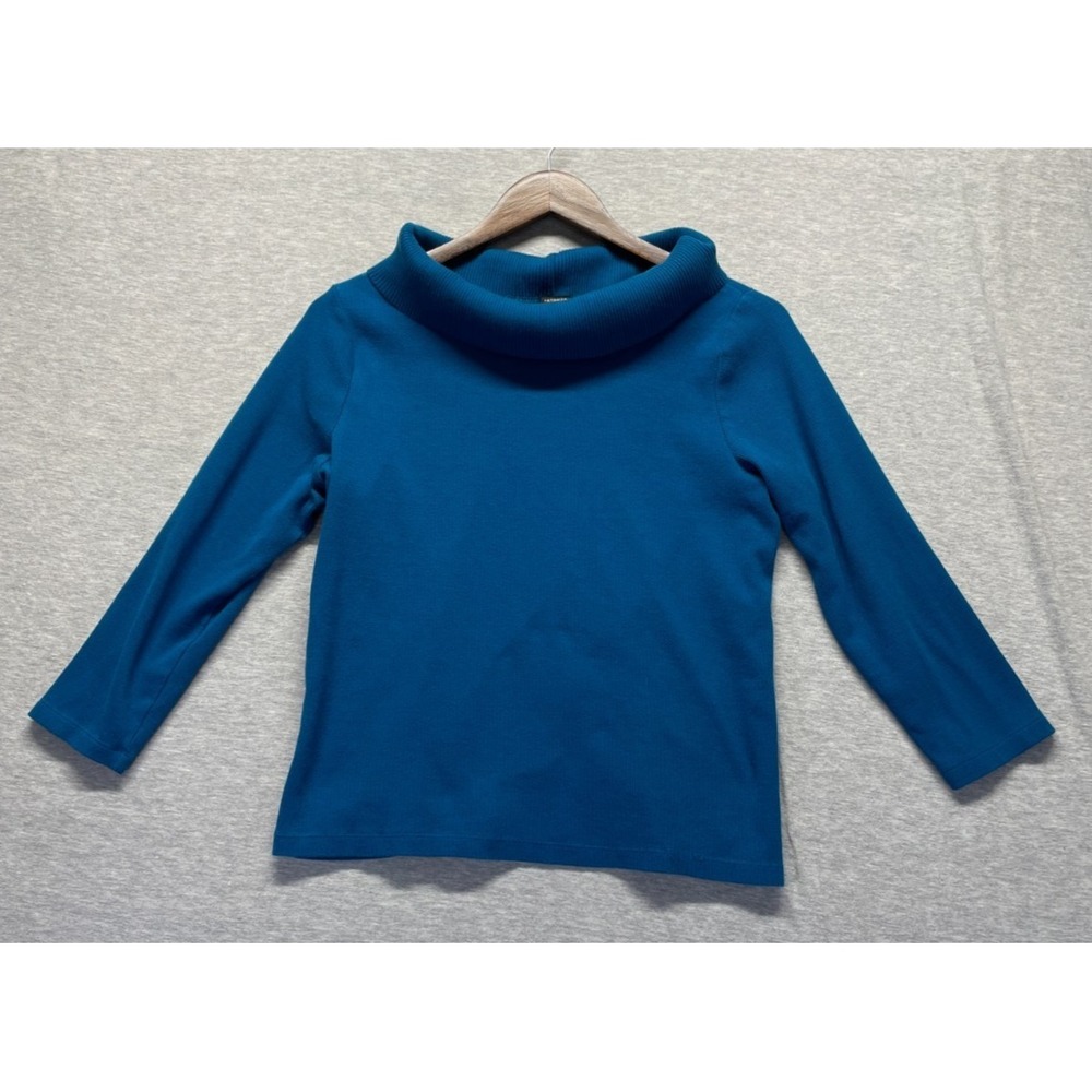 Rafaella‎ Studio Knit Crop Top Women's Large Teal Cotton Cowl Neck Everyday Wear